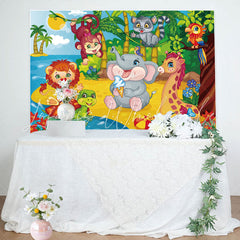 Lofaris Animals Beach Coconut Tree Sea Baby Shower Backdrop