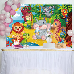 Lofaris Animals Beach Coconut Tree Sea Baby Shower Backdrop