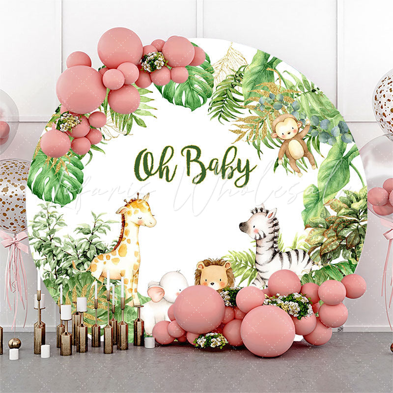 Lofaris Animals Green Monstera Round Baby Shower Backdrop