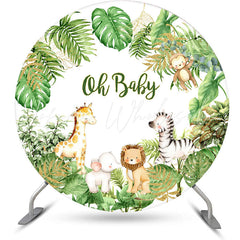 Lofaris Animals Green Monstera Round Baby Shower Backdrop