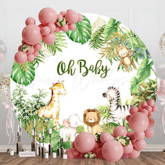 Lofaris Animals Green Monstera Round Baby Shower Backdrop