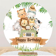 Lofaris Animals On The Car Circle Happy Birthday Backdrop