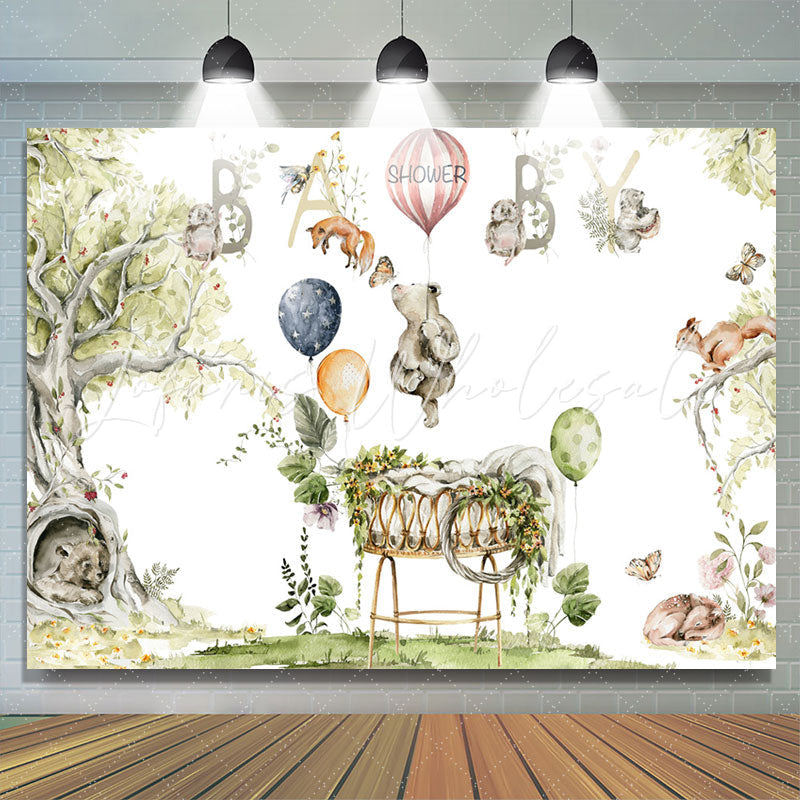 Lofaris Animals Spring Trees Leaves Cradle Baby Shower Backdrop