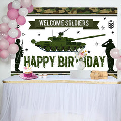 Lofaris Army Green Tank Welcome Soldiers Happy Birthday Backdrop