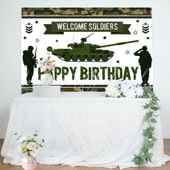 Lofaris Army Green Tank Welcome Soldiers Happy Birthday Backdrop