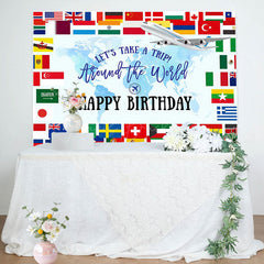 Lofaris Around The World Map Trip Airplane Birthday Backdrop