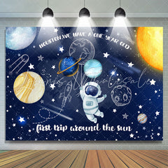 Lofaris Astronaut First Trip Around Sun 1st Birthday Backdrop