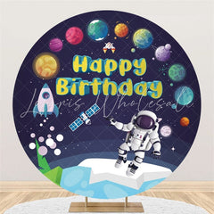 Lofaris Astronaut In Space Theme Round Happy Birthday Backdrop