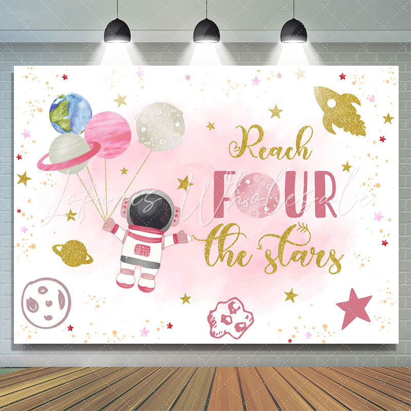 Lofaris Astronaut Reach Four The Stars 4th Birthday Backdrop