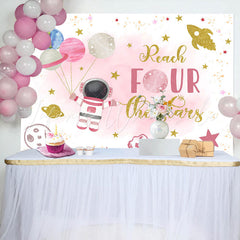 Lofaris Astronaut Reach Four The Stars 4th Birthday Backdrop