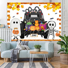 Lofaris Autumn Spy Spider Pumpkin Cute Ghost Halloween Backdrop