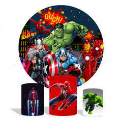 Avenger Theme Birthday Party Round Backdrop Cover Plinth Cylinder Pedestal Cloth Cover