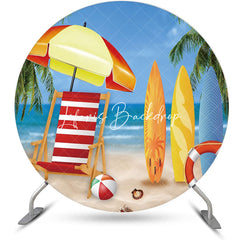 Lofaris Awning Surfboard Hawaii Beach Round Birthday Backdrop