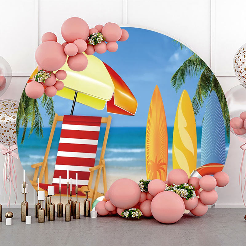 Lofaris Awning Surfboard Hawaii Beach Round Birthday Backdrop