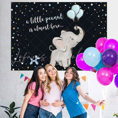 Lofaris Baby Elephant With Bule Balloons Shower Backdrop