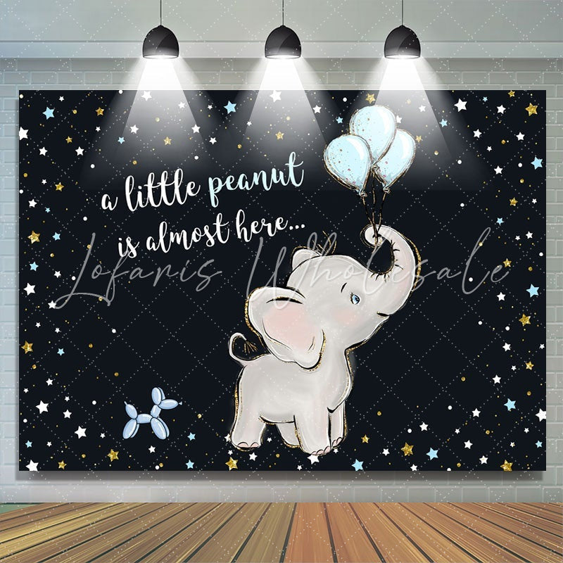 Lofaris Baby Elephant With Bule Balloons Shower Backdrop