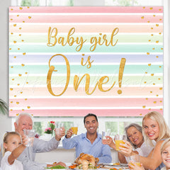 Lofaris Baby Girl Is One Rainbow Stripe Backdrop for Birthday