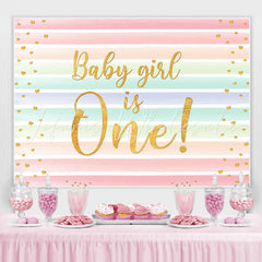 Lofaris Baby Girl Is One Rainbow Stripe Backdrop for Birthday