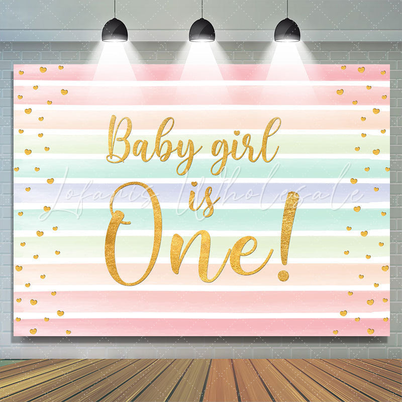 Lofaris Baby Girl Is One Rainbow Stripe Backdrop for Birthday