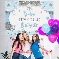 Lofaris Baby It Is Cold Outside Floral Blue Backdrop for Shower