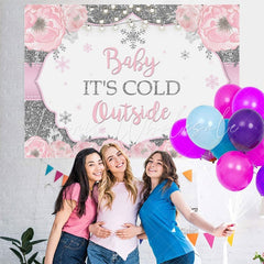 Lofaris It Is Cold Outside Pink Floral Backdrop for Baby Shower