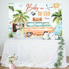 Lofaris Baby On Board Beach Summer Gender Reveal Backdrop