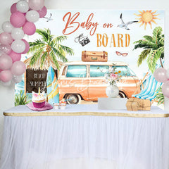 Lofaris Baby On Board Beach Summer Gender Reveal Backdrop