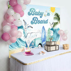 Lofaris Baby On Board Surf Summer Gender Reveal Backdrop