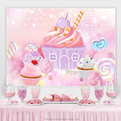 Lofaris Baby Pink Candyland Dessert Happy Birthday Backdrop