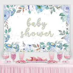 Lofaris Baby Shower Blue Floral Glitter Backdrop for Boy