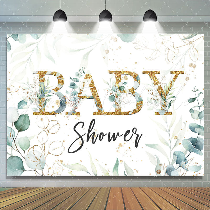 Lofaris Baby Shower Green Plant Gold Glitter Backdrop for Photo