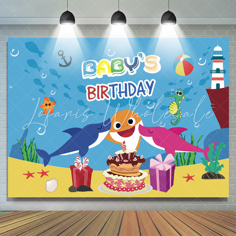 Lofaris Babys Birthday Shark Cake Gift Backdrop for Party