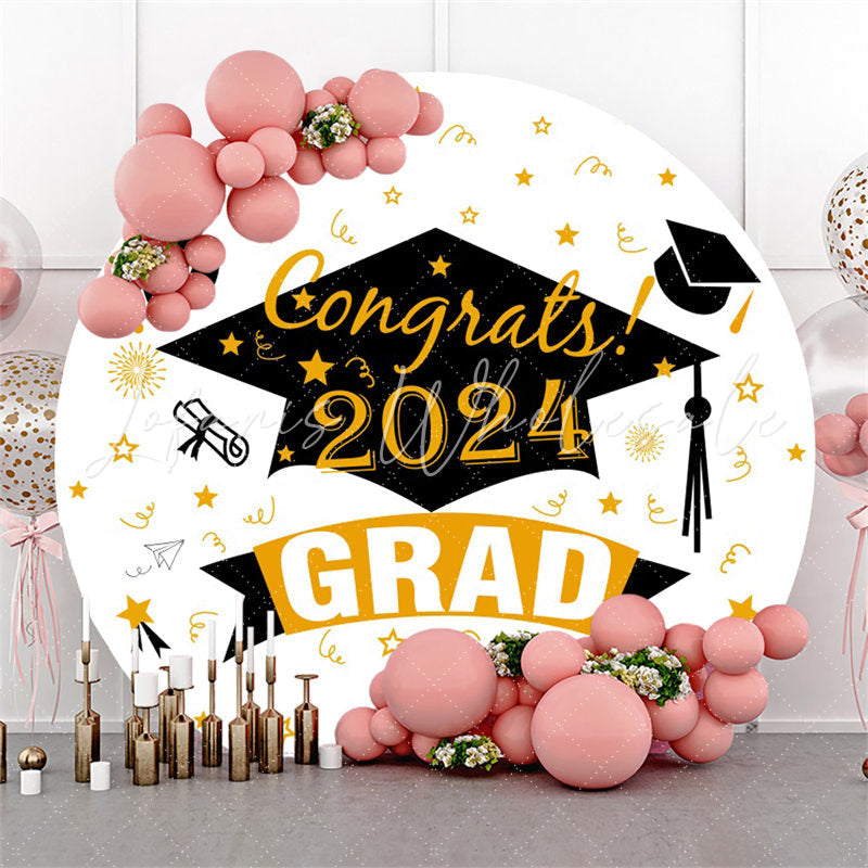 Lofaris Bachelor Cap Gold Pattern Round Graduation Backdrop