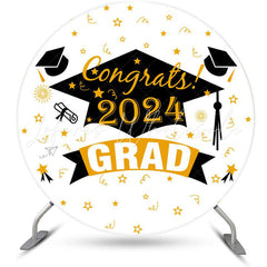 Lofaris Bachelor Cap Gold Pattern Round Graduation Backdrop