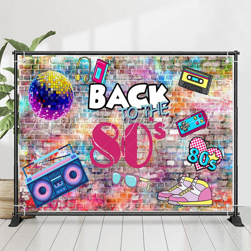 Lofaris Back To The 80S Paint Brick Wall Birthday Backdrop