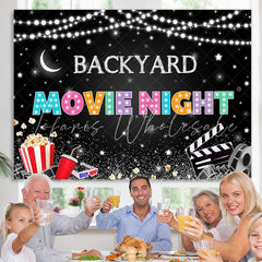 Lofaris Backyard Movie Night Gitter Star And Popcorn Backdrop