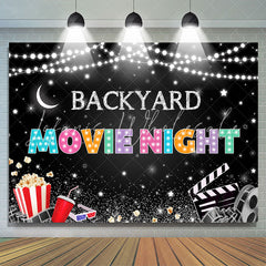 Lofaris Backyard Movie Night Gitter Star And Popcorn Backdrop