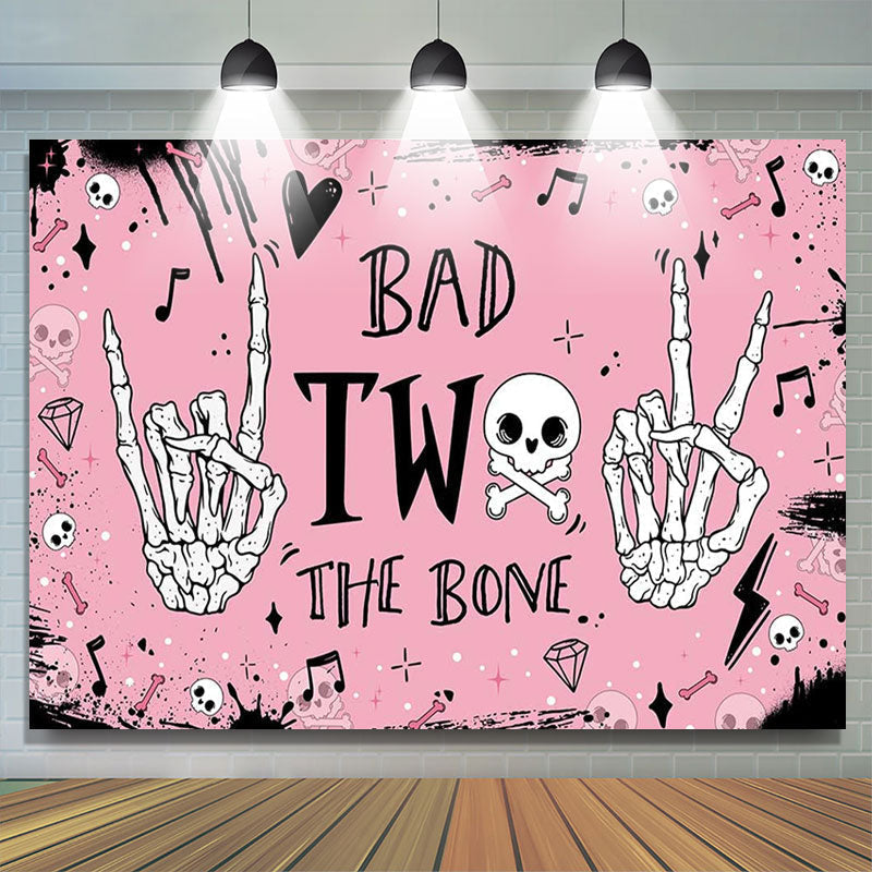 Lofaris Bad Two The Bone Pink Rock Skull Birthday Backdrop