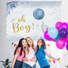 Lofaris Blue Balloon Elephant Oh Boy Photo Backdrop for Baby Shower