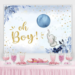 Lofaris Blue Balloon Elephant Oh Boy Photo Backdrop for Baby Shower