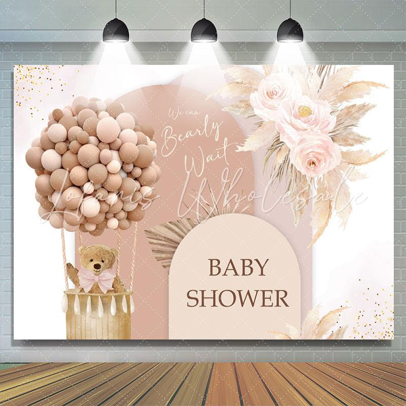 Lofaris Balloon Floral Bear Beige Backdrop For Baby Shower