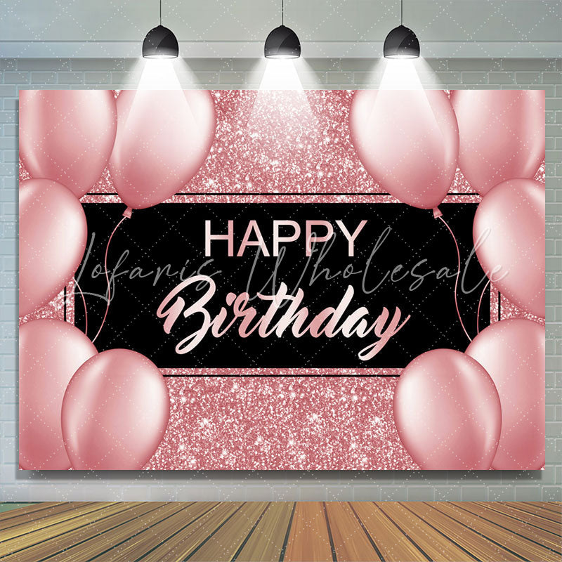 Lofaris Balloon Pink Bokeh and Black Happy Birthday Backdrop