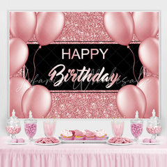 Lofaris Balloon Pink Bokeh and Black Happy Birthday Backdrop