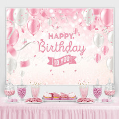 Lofaris Balloon Ribbon Pink White Happy Birthday Glitter Bokeh Backdrop