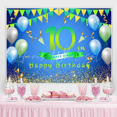 Lofaris Balloons And Flag Green Happy 10th Birthday Backdrop