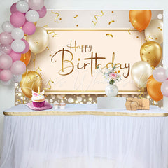 Lofaris Balloons Gold Ribbons Dots Bokeh Birthday Backdrop