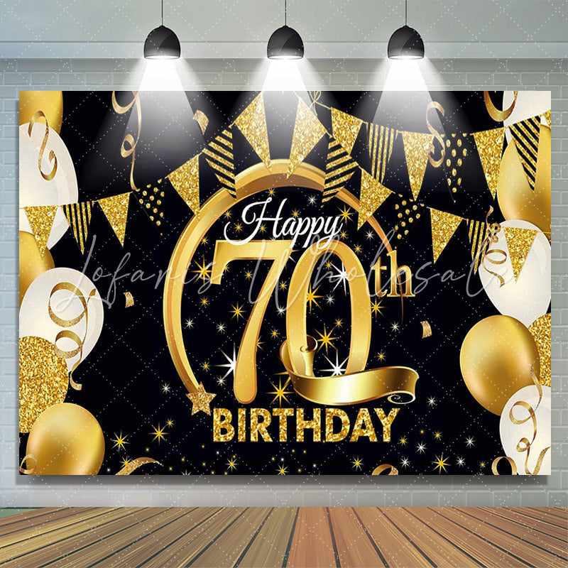 Lofaris Balloons Stars Glitter Black 70th Birthday Backdrop