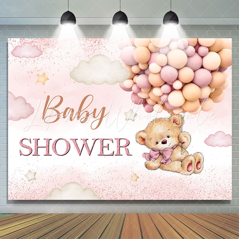 Lofaris Balloons Teddy Bear Pink Glitter Baby Shower Backdrop