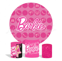 Barbie Birthday Party Round Backdrop Cover Plinth Cylinder Pedestal Cloth Cover