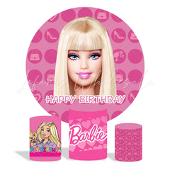 Barbie Doll Happy Birthday Party Round Backdrop Cover Plinth Cylinder Pedestal Cloth Cover